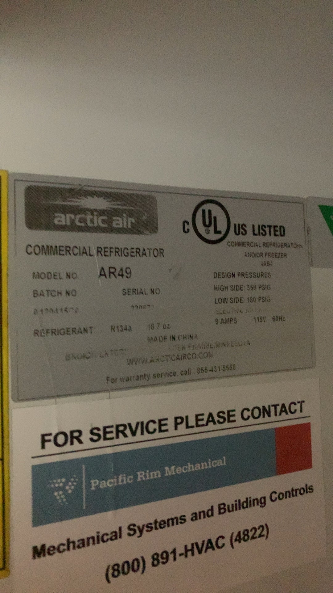 Arctic Air AR49 Commercial Refrigerator, Two Door 115V 9 Amps