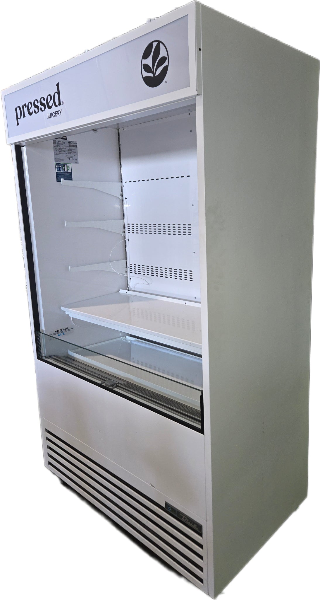 True TOAM-48-HC-TSL01 Refrigerator, Open-Air Merchandiser RCU Technology Reverse Condensing Fan Motor Open Front Display Pressed. JUICERY Branding