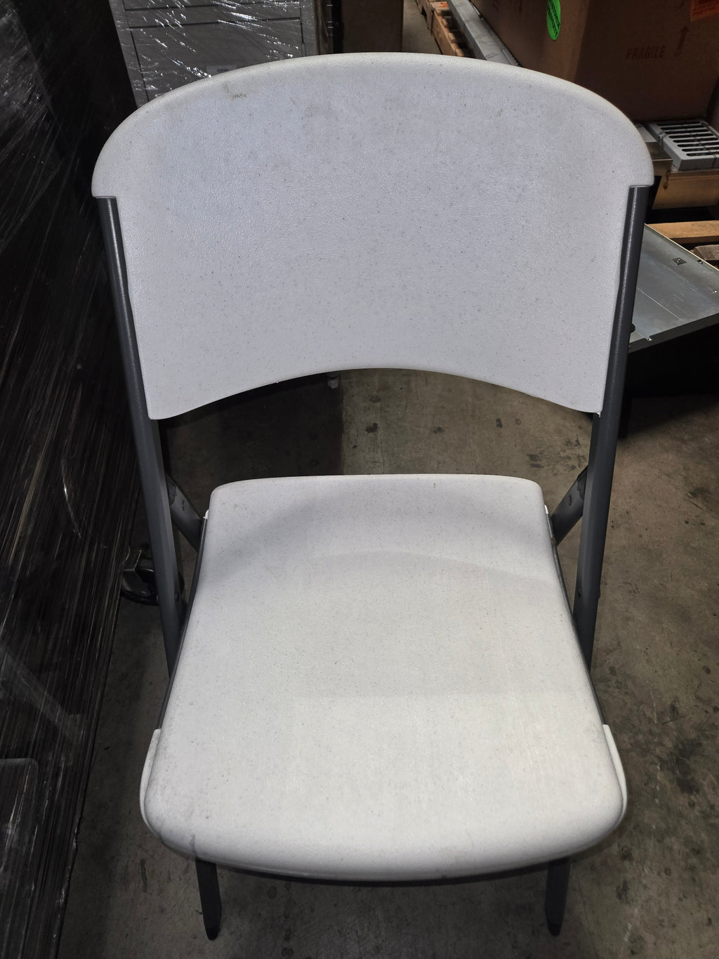 72x30 Folding Table, Rectangular White Top. 2 White Plastic Folding Chairs