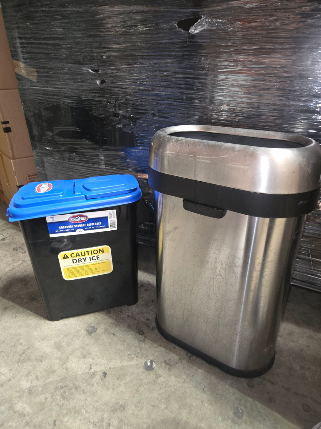 Kingsford Charcoal Storage Dispenser And Rubbermaid Waste Receptacle