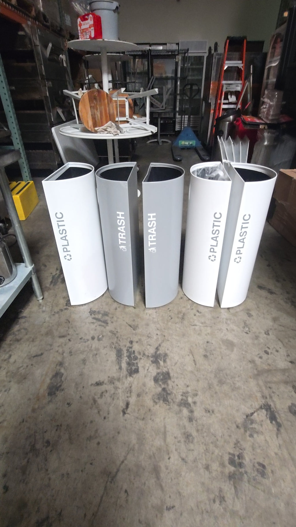 REC-WST-SERIES Waste and Recycling Bins, Modular Half-Round Commercial 5 Piece Set
