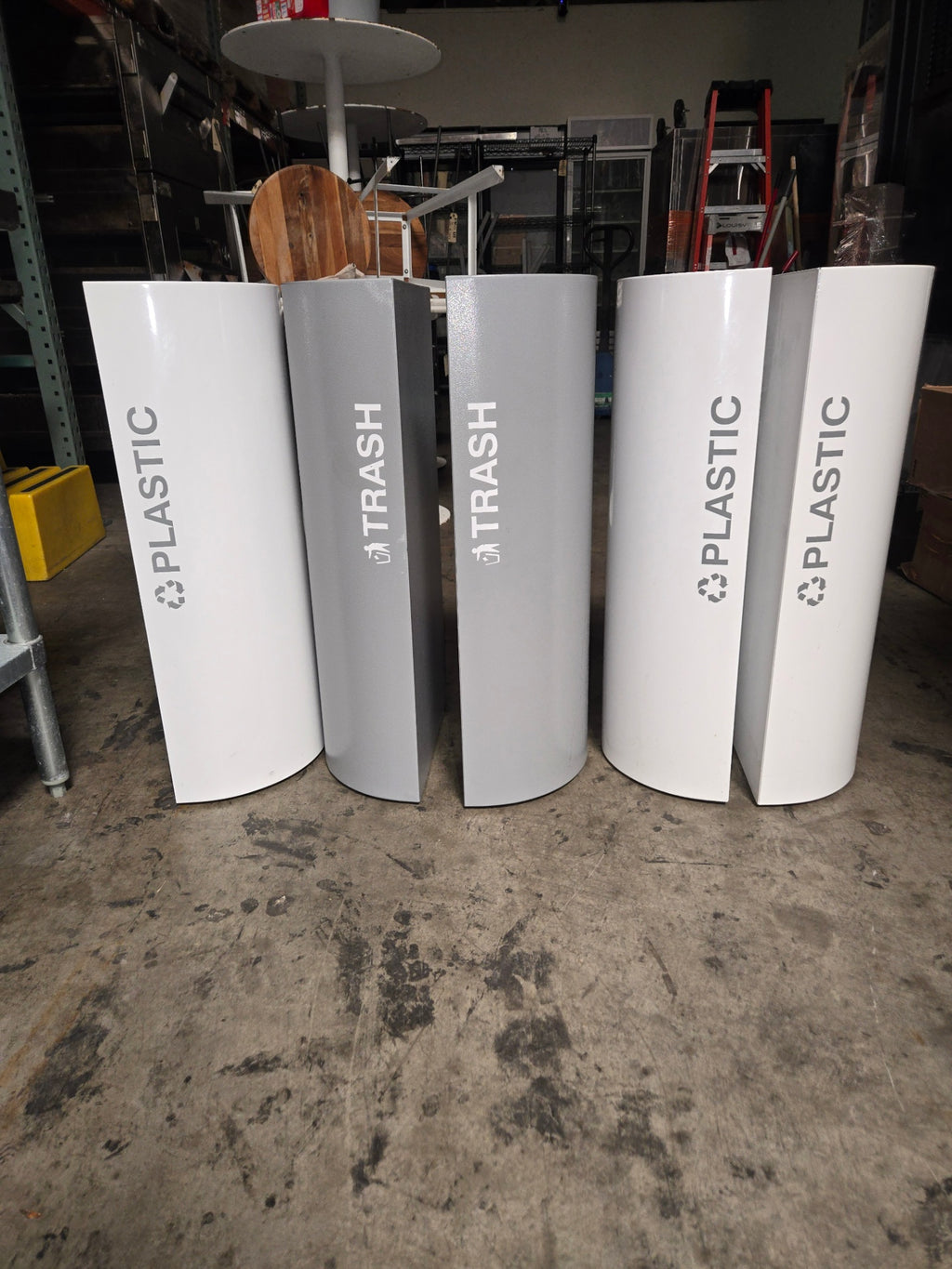 REC-WST-SERIES Waste and Recycling Bins, Modular Half-Round Commercial 5 Piece Set