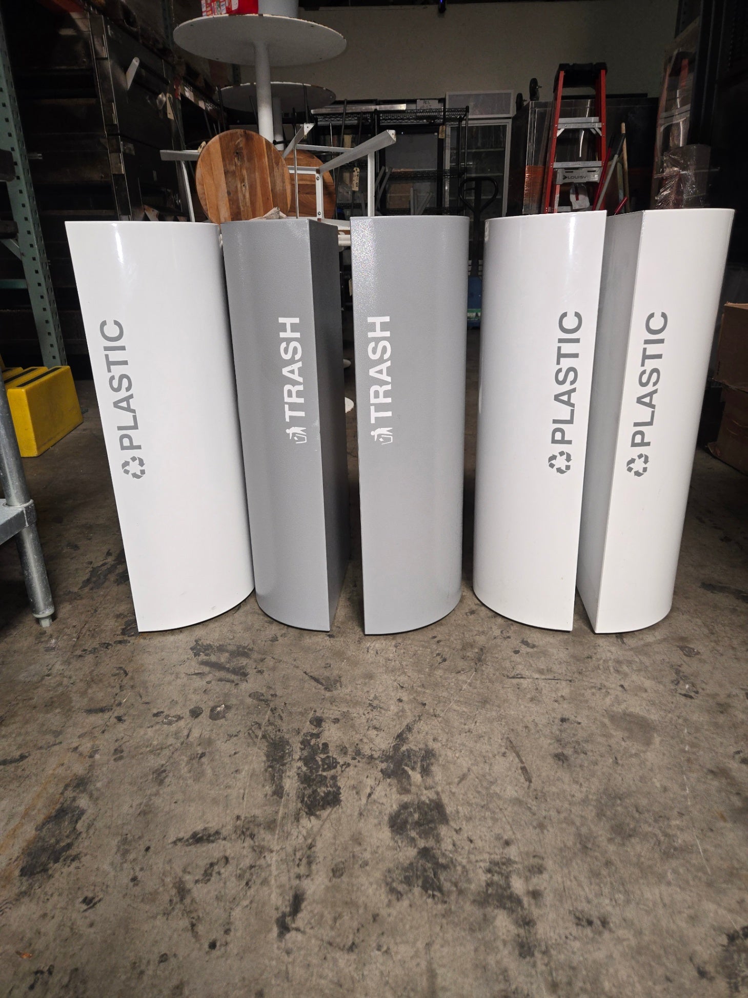 REC-WST-SERIES Waste and Recycling Bins, Modular Half-Round Commercial 5 Piece Set