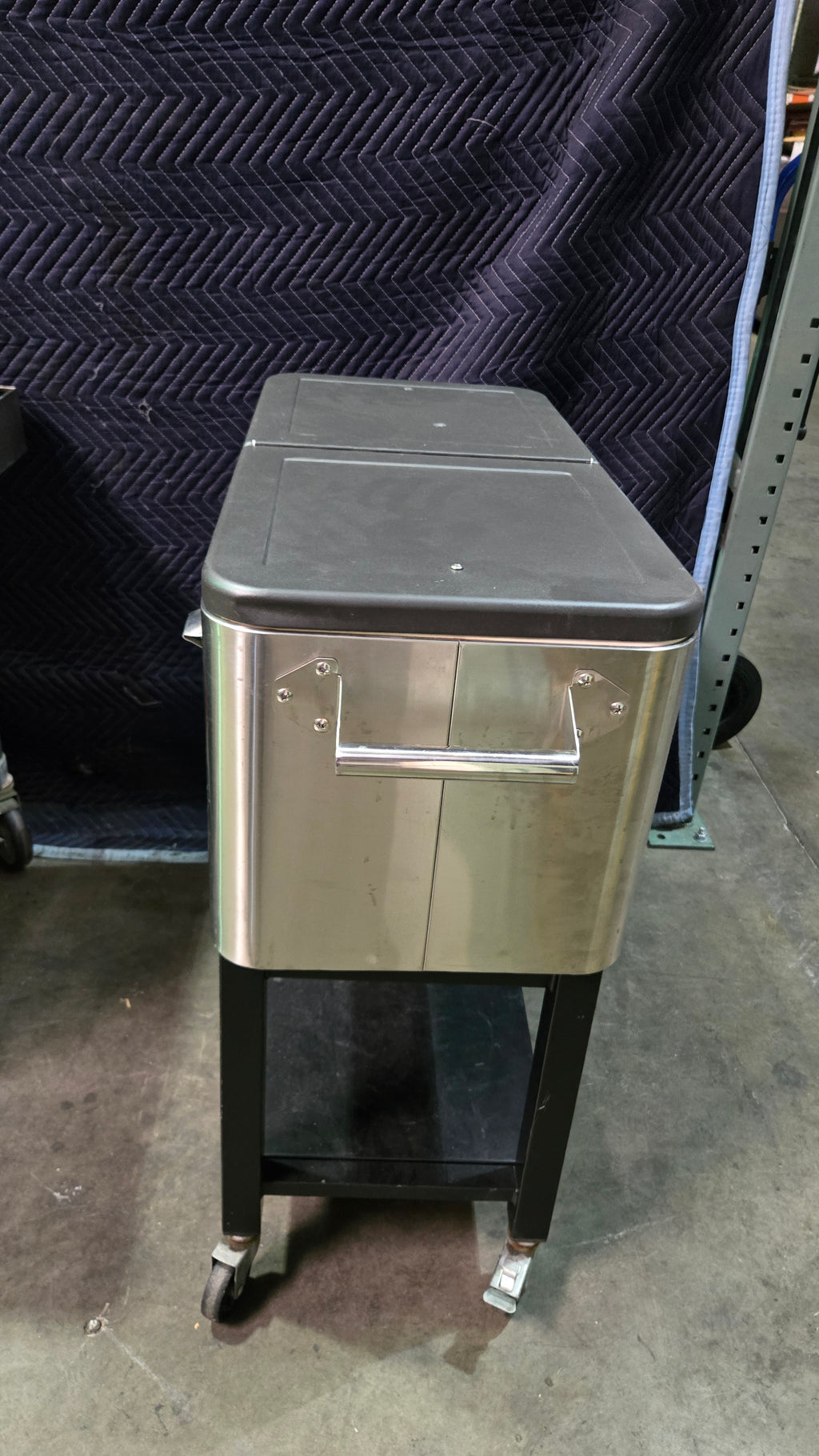 SSBC-100 Cooler, Rolling Party Stainless Steel Exterior, Built-in Bottle Opener, Drain Plug, Split Lid