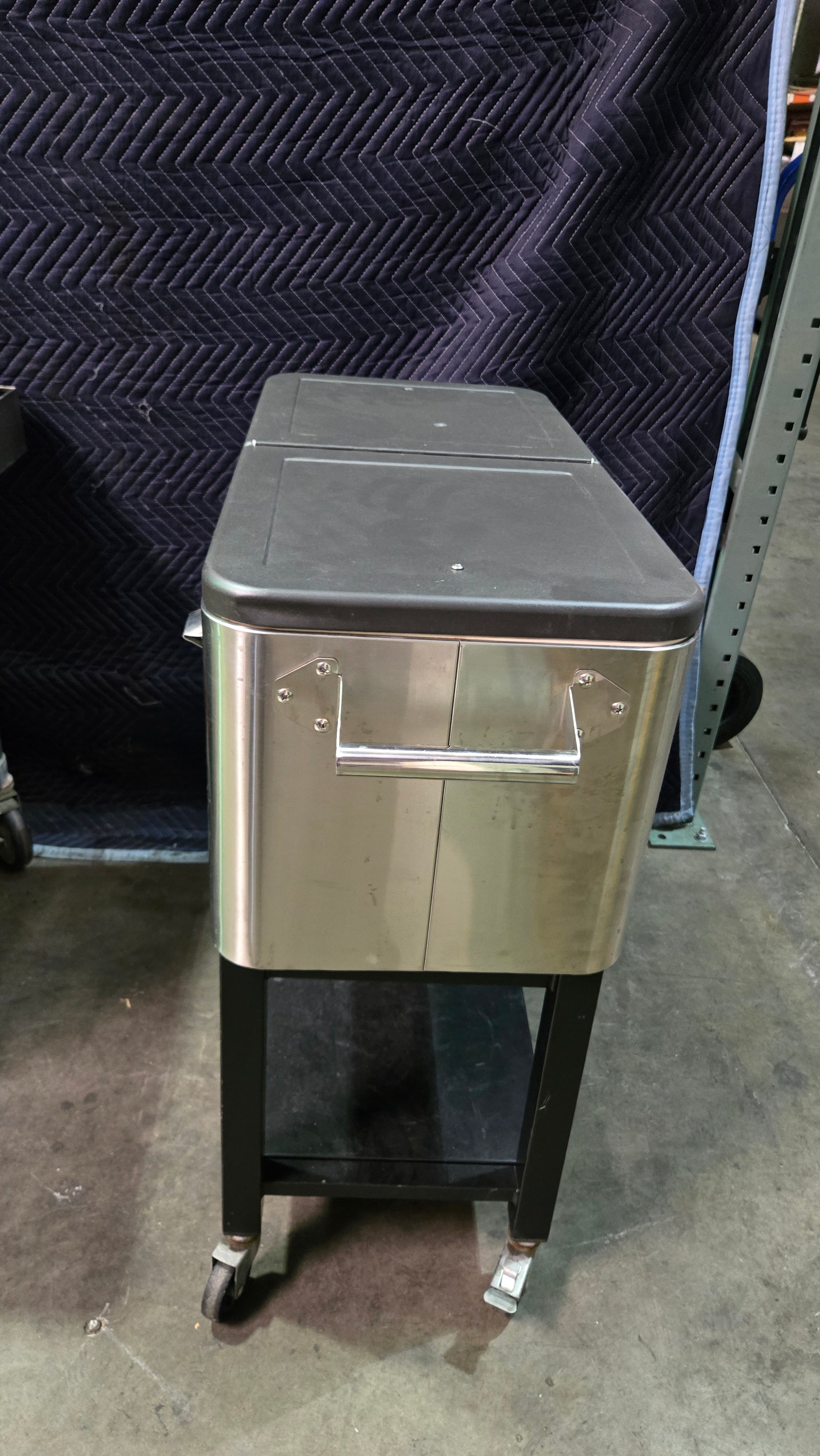 SSBC-100 Cooler, Rolling Party Stainless Steel Exterior, Built-in Bottle Opener, Drain Plug, Split Lid
