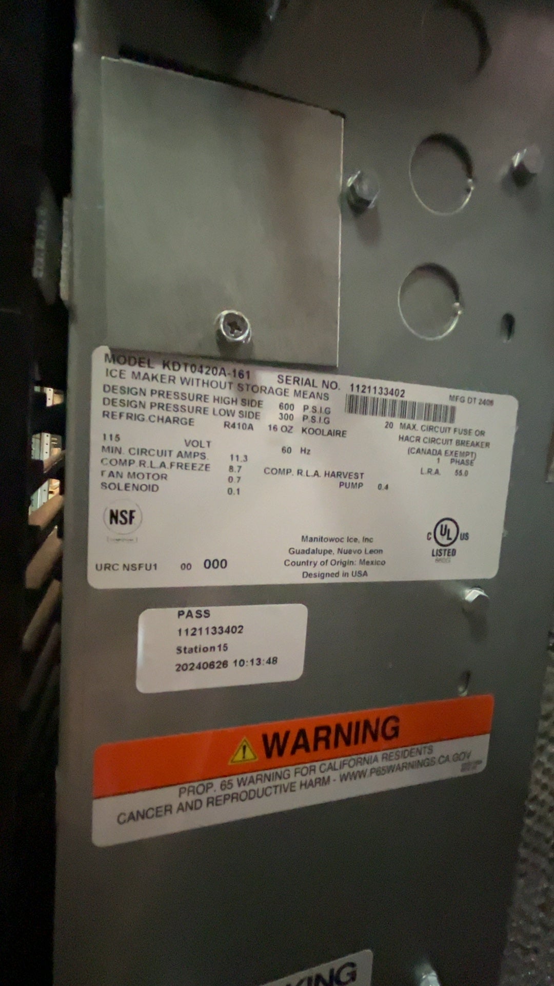 Manitowoc Ice, Inc KDT0420A-161 Ice Machine, Head with Storage Bin 115V 1 Phase 60Hz 20A Max Circuit
