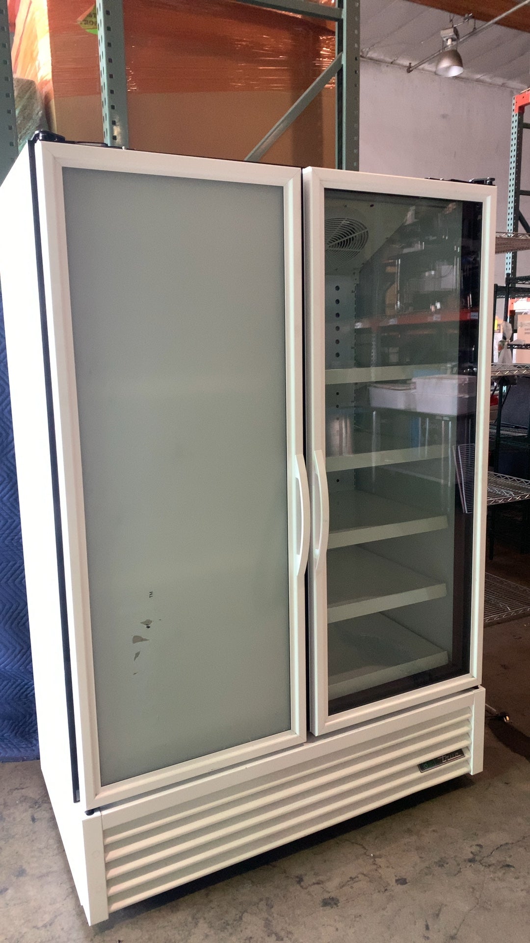 True FLM-54-TSL01 Refrigerator, Upright Display One Frosted Door One Glass Door Adjustable Shelves Internal Fans