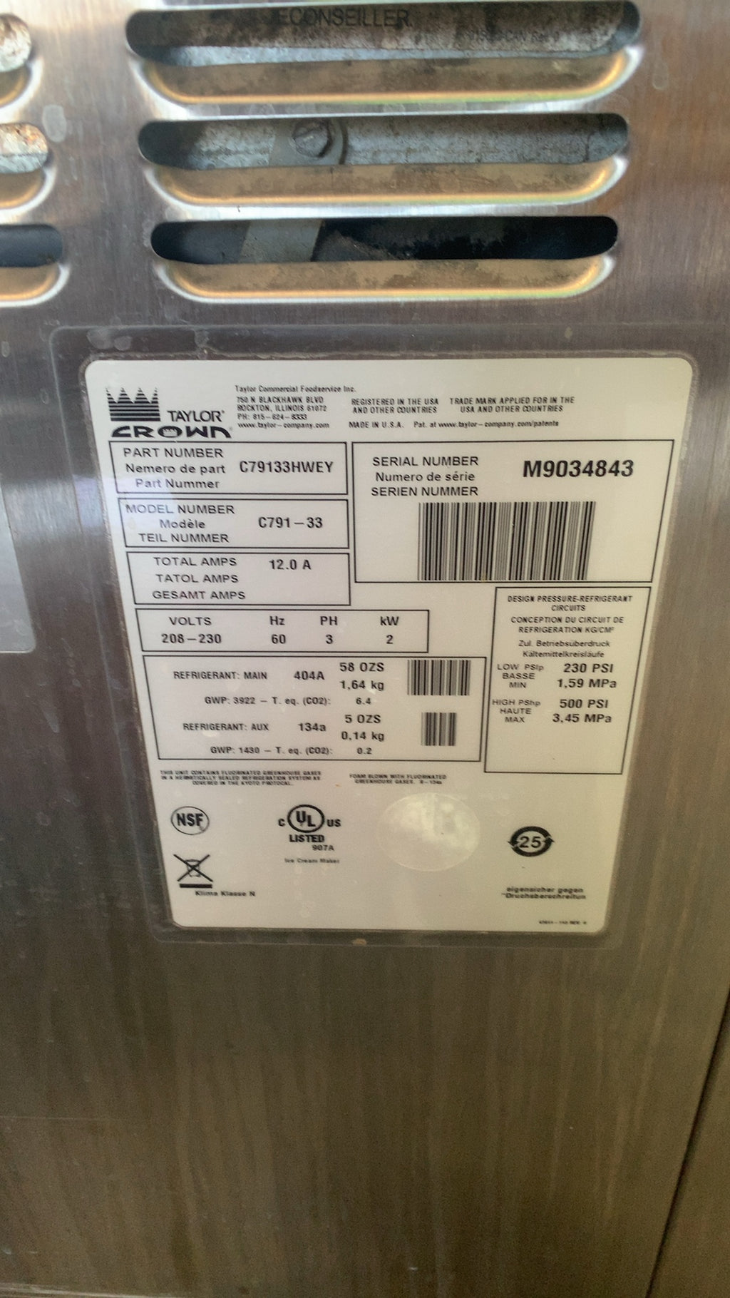 Taylor C791-33 Frozen Beverage Machine, Floor Model 2 Hoppers 3 Dispensers