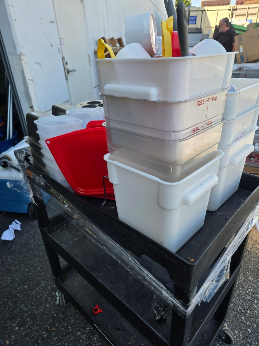UC3S-BLK Utility Cart, 3-Shelf Plastic On Casters With Stainless Steel Insets, Plastic Storage Bins