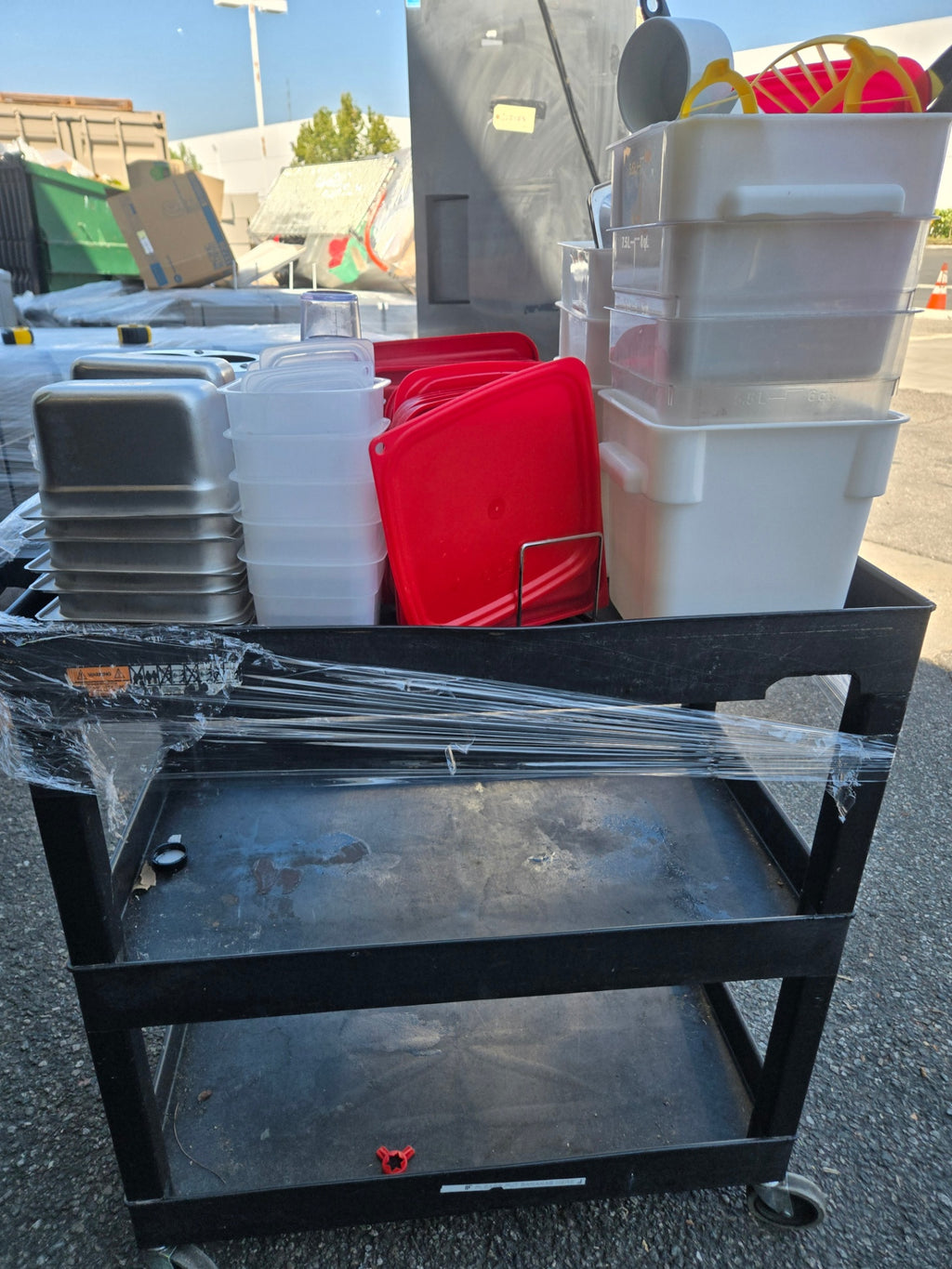 UC3S-BLK Utility Cart, 3-Shelf Plastic On Casters With Stainless Steel Insets, Plastic Storage Bins