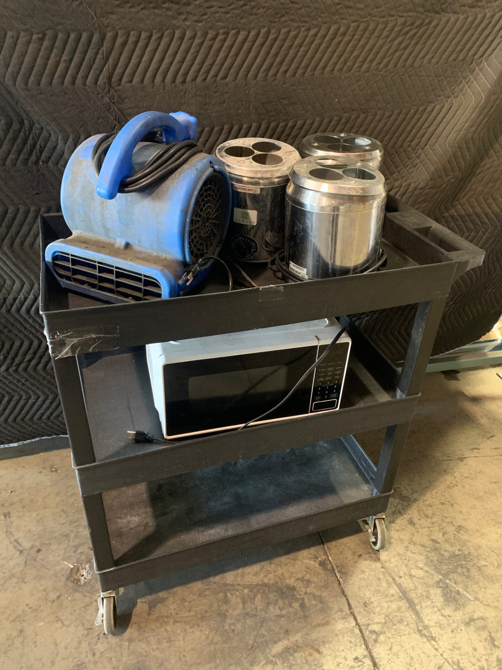 Three Tiered Utility Cart W Floor Dryer, Microwave And Three Bottle Warmers