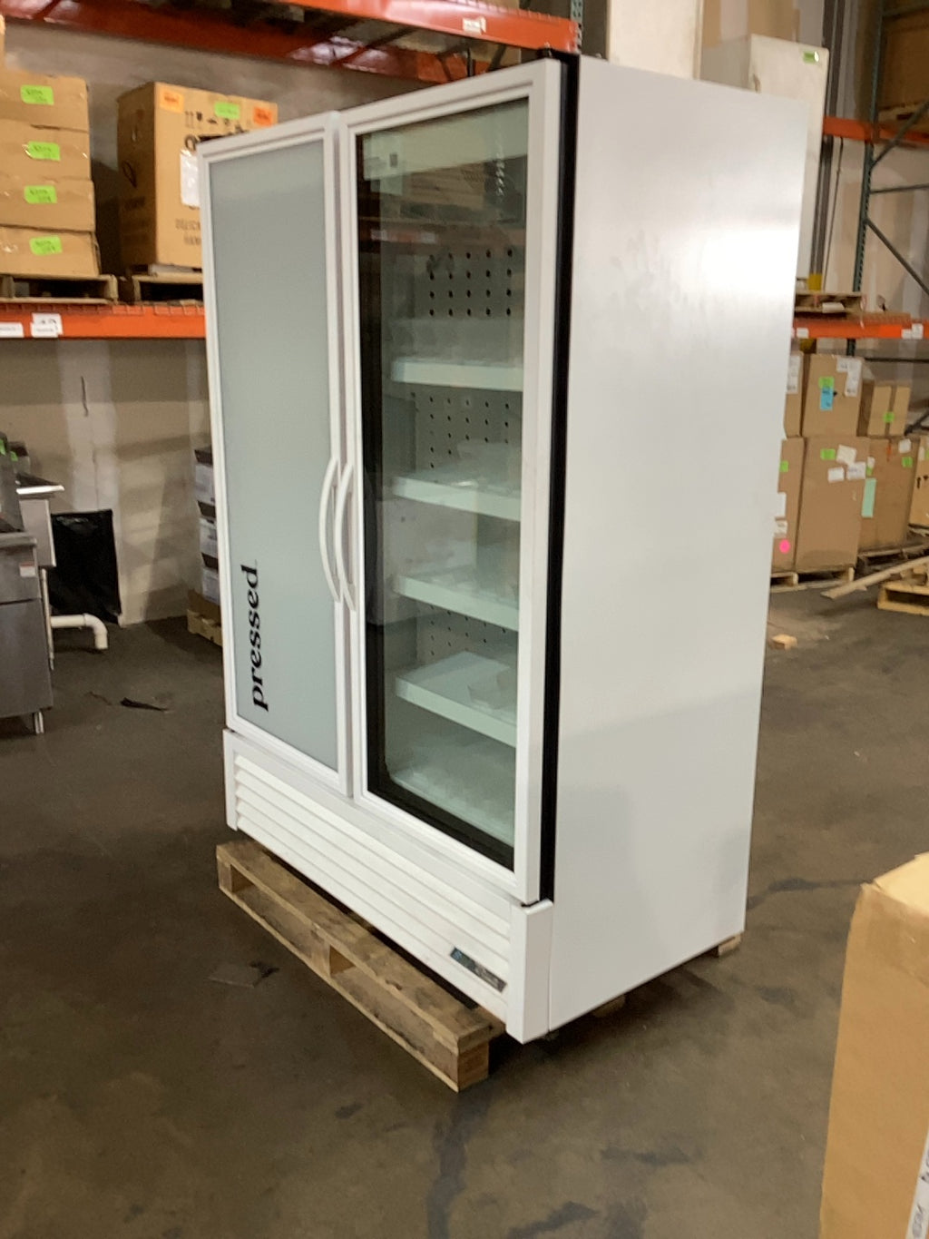 True FLM-54 - TSL01 Display Refrigerator, Upright Two-Door One Frosted Door One Glass Swing Door.