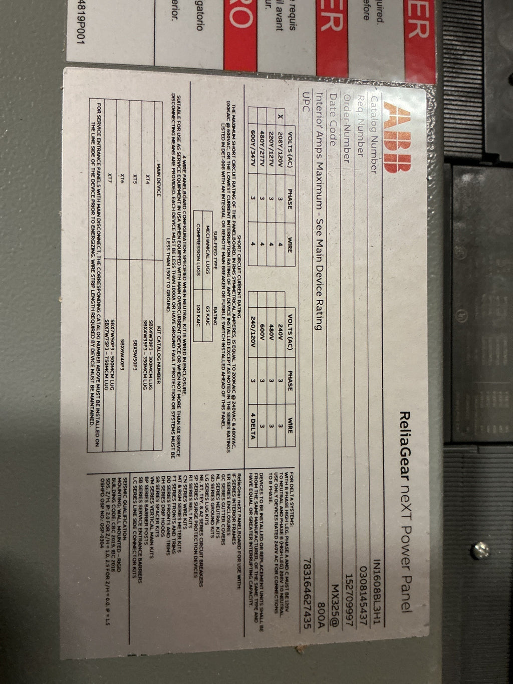 GE Industrial Solutions (by ABB) AQF3422MTX Lighting Panel