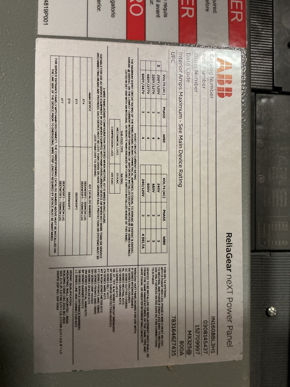 GE Industrial Solutions (by ABB) AQF3422MTX Lighting Panel