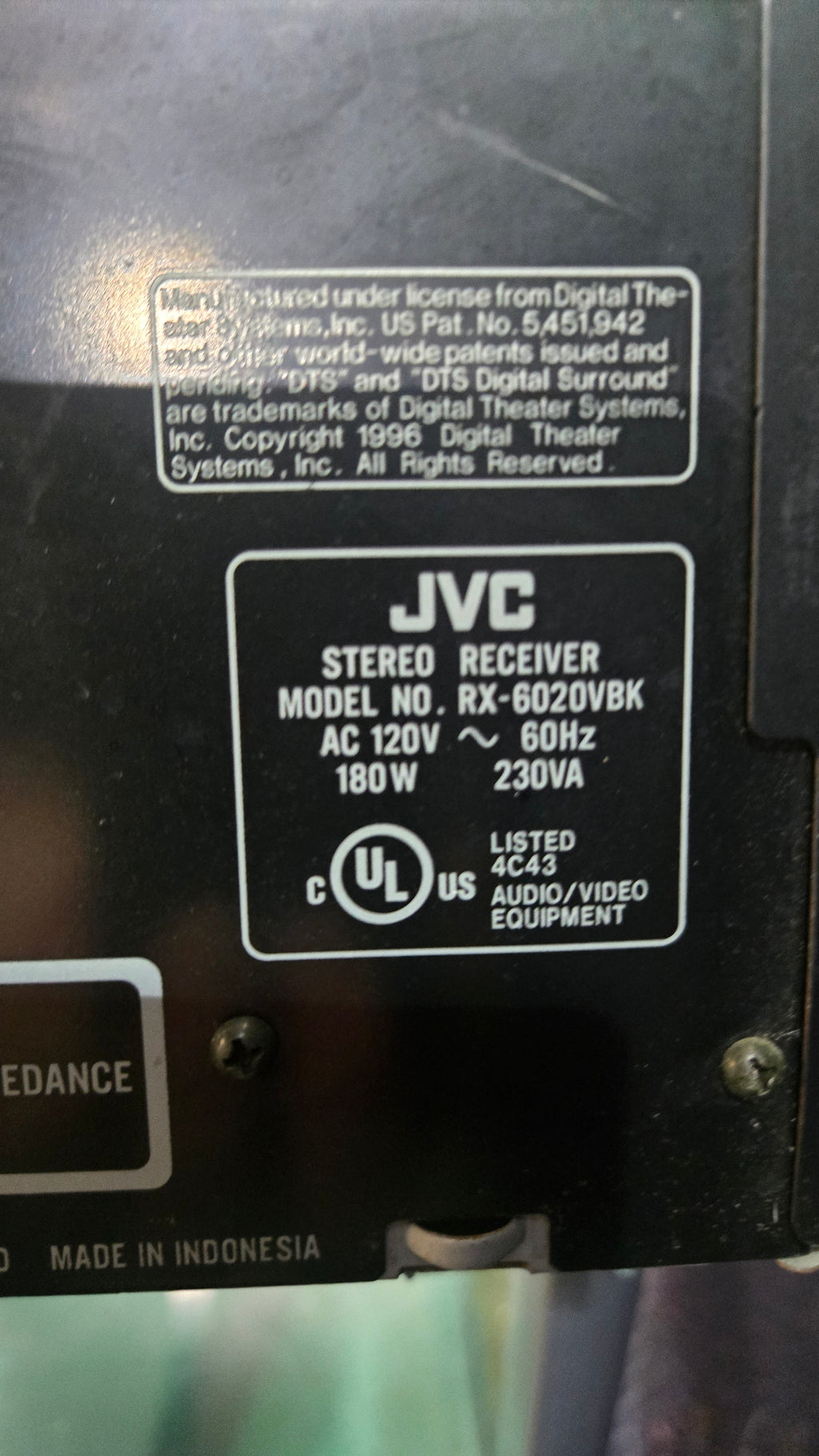 JVC RX-6020VBK Stereo Receiver, Audio/Video Includes Remote 5 Satellite Speakers