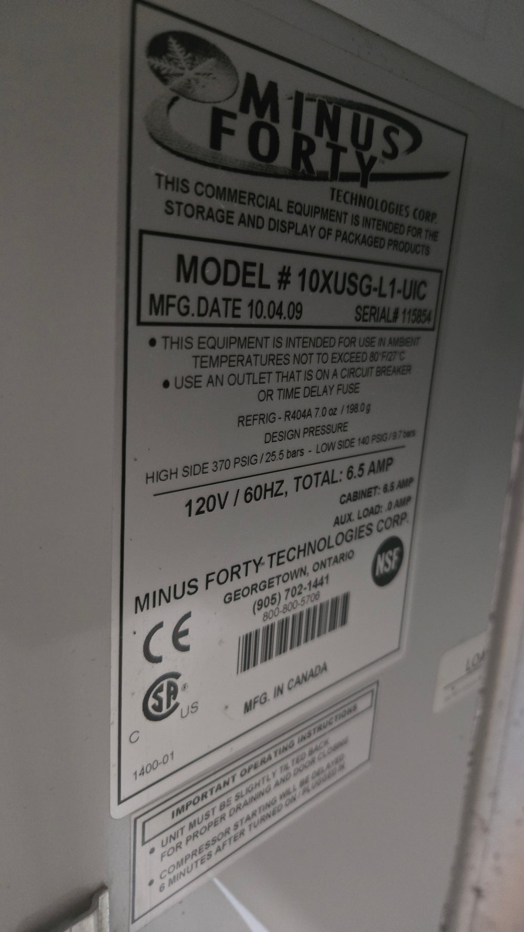 MINUS FORTY 10XUSG-L1-UIC Display Refrigerator, Upright Single Glass Door 120V 6.5 Amp R404A Refrigerant