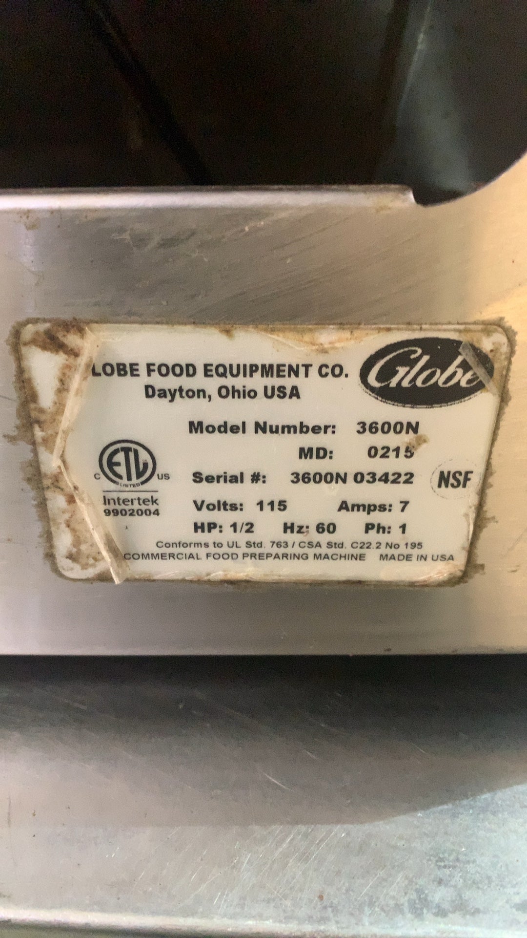 Globe 3600N Slicer, Commercial Food Preparing 1/2 HP Electric