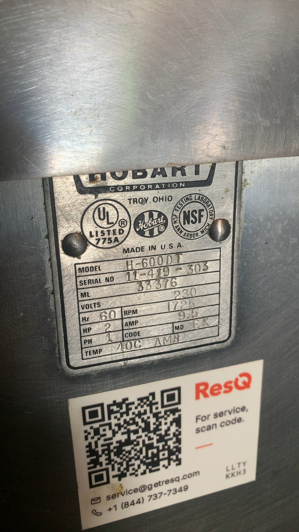 HOBART H-600D1 Mixer, Commercial Planetary Floor Model 2 HP