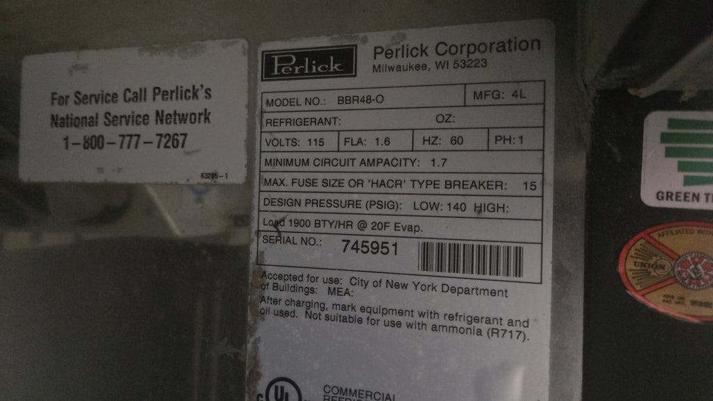 Perlick BBR48-O Refrigerator, Under Counter Back Bar 2 Stainless Steel Swing Doors 115V 1-Phase