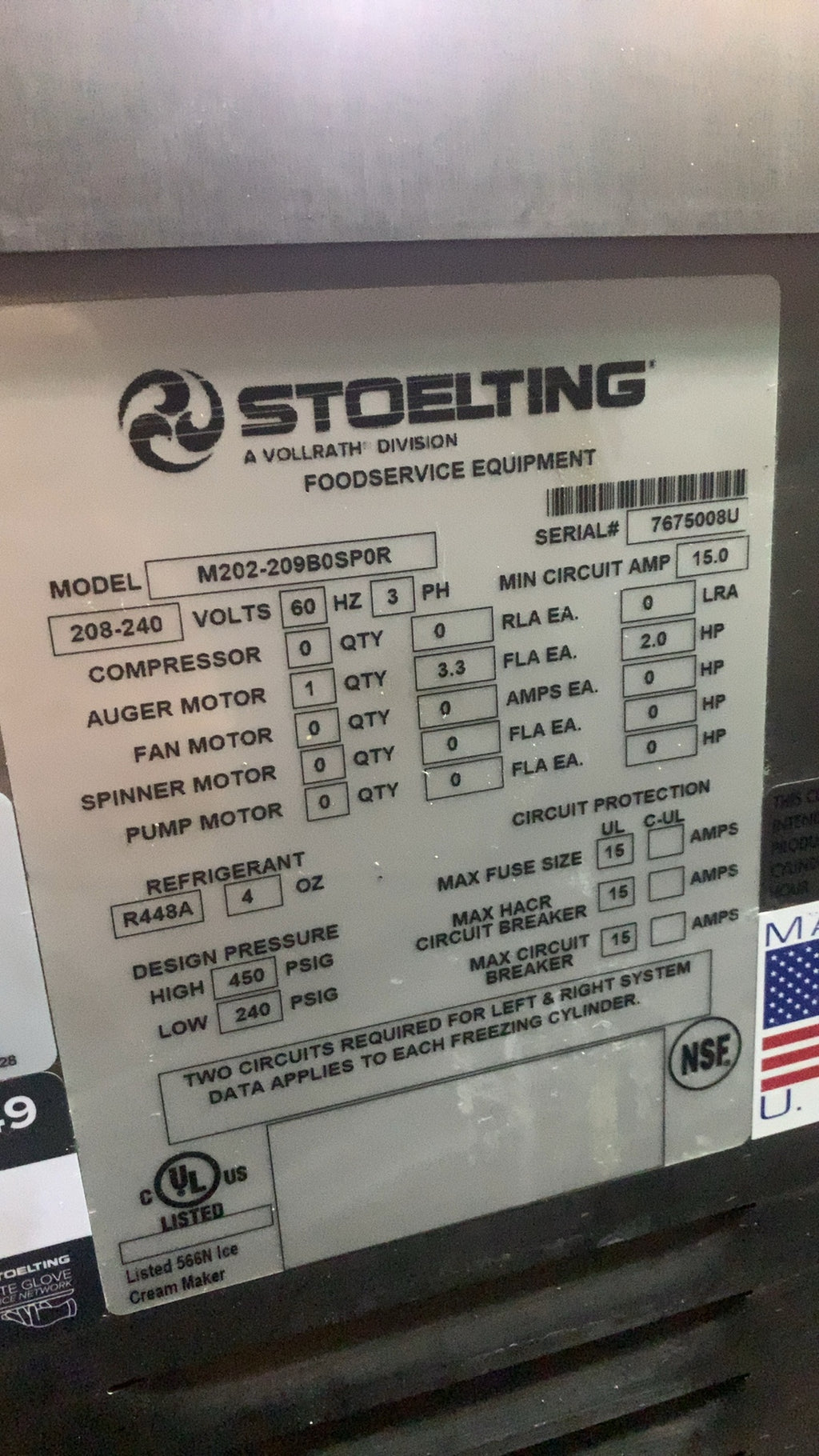STOELTING M202-209B0SP0R Ice Cream Maker, Commercial Floor Model 208-240V 3 Phase 2 Freezing Cylinders Stainless Steel