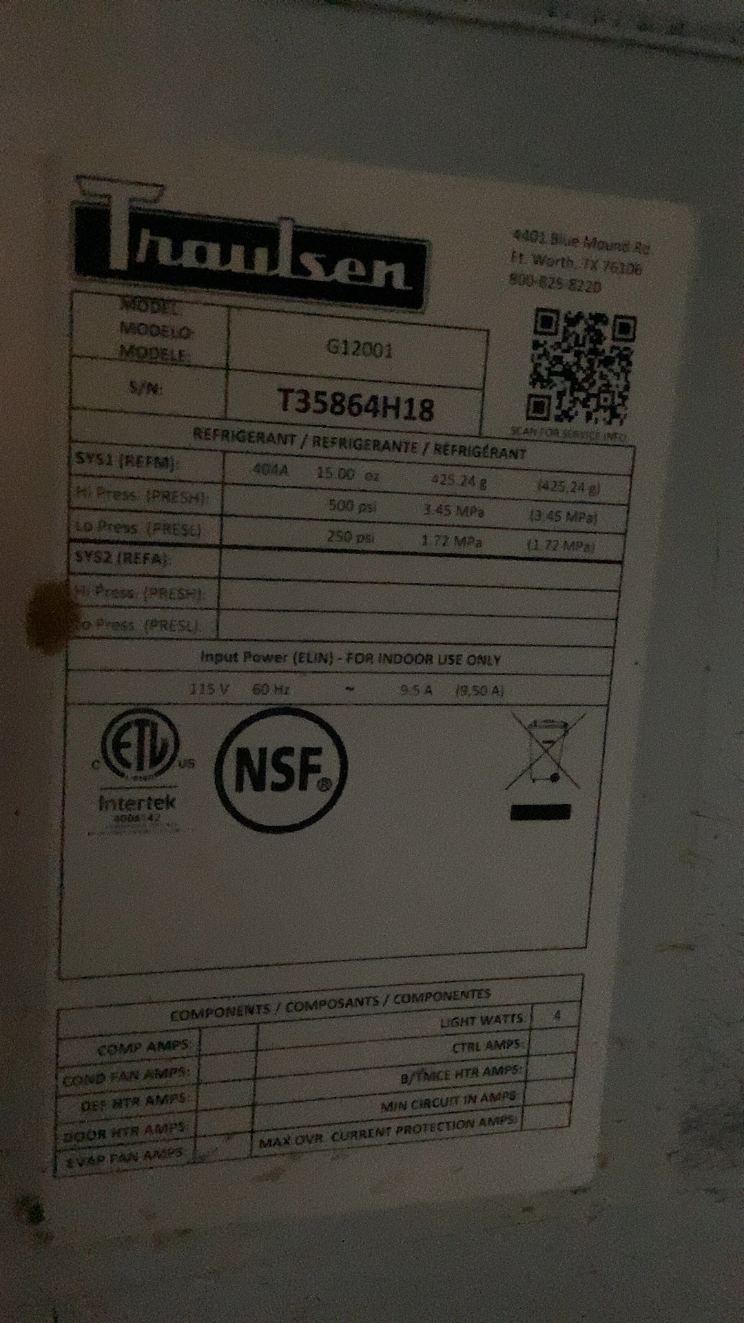 Traulsen G12001 Reach In 2 Door Refrigerator
