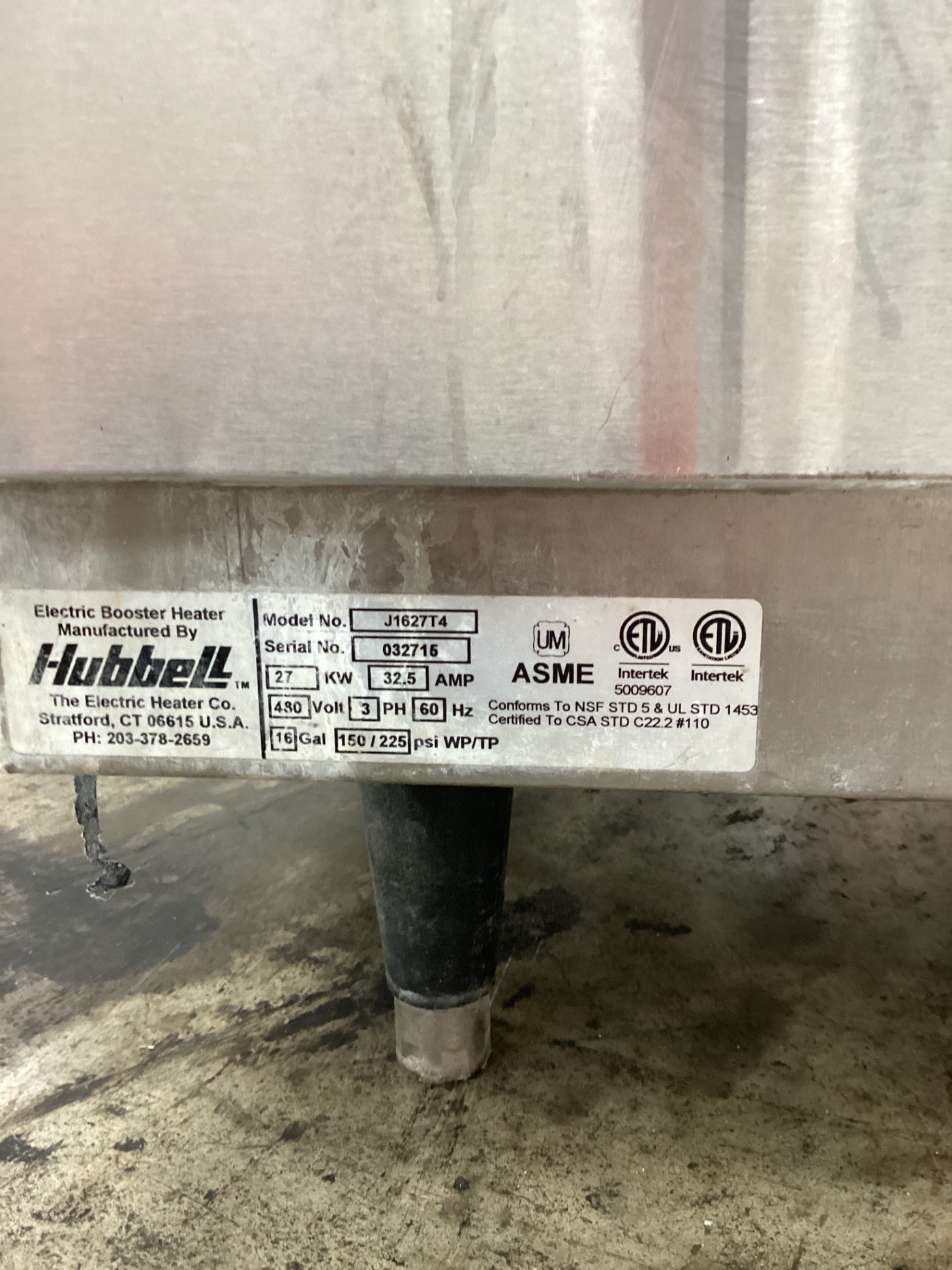 Hubbell J1627T4 Commercial Electric Booster Water Heater
