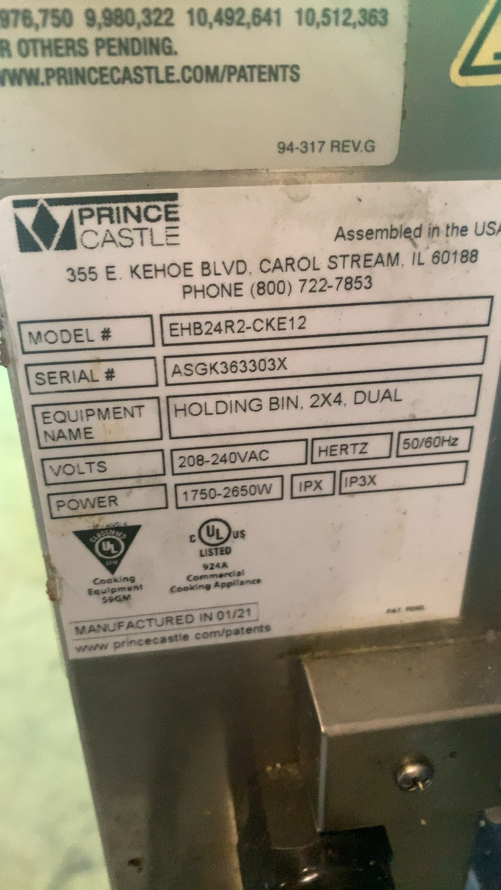 Prince Castle EHB24R2-CKE12 Holding Bin, 2x4, Dual 208-240VAC Electric