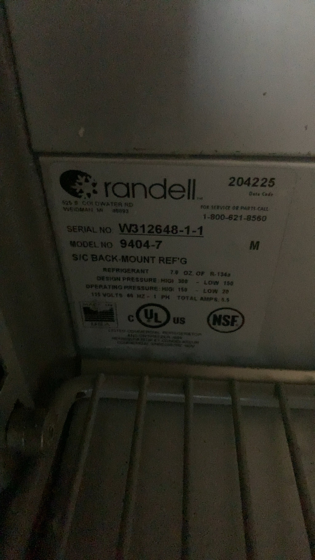 Randell 9404-7 Refrigerator, Under Counter Single Door Stainless Steel Electric