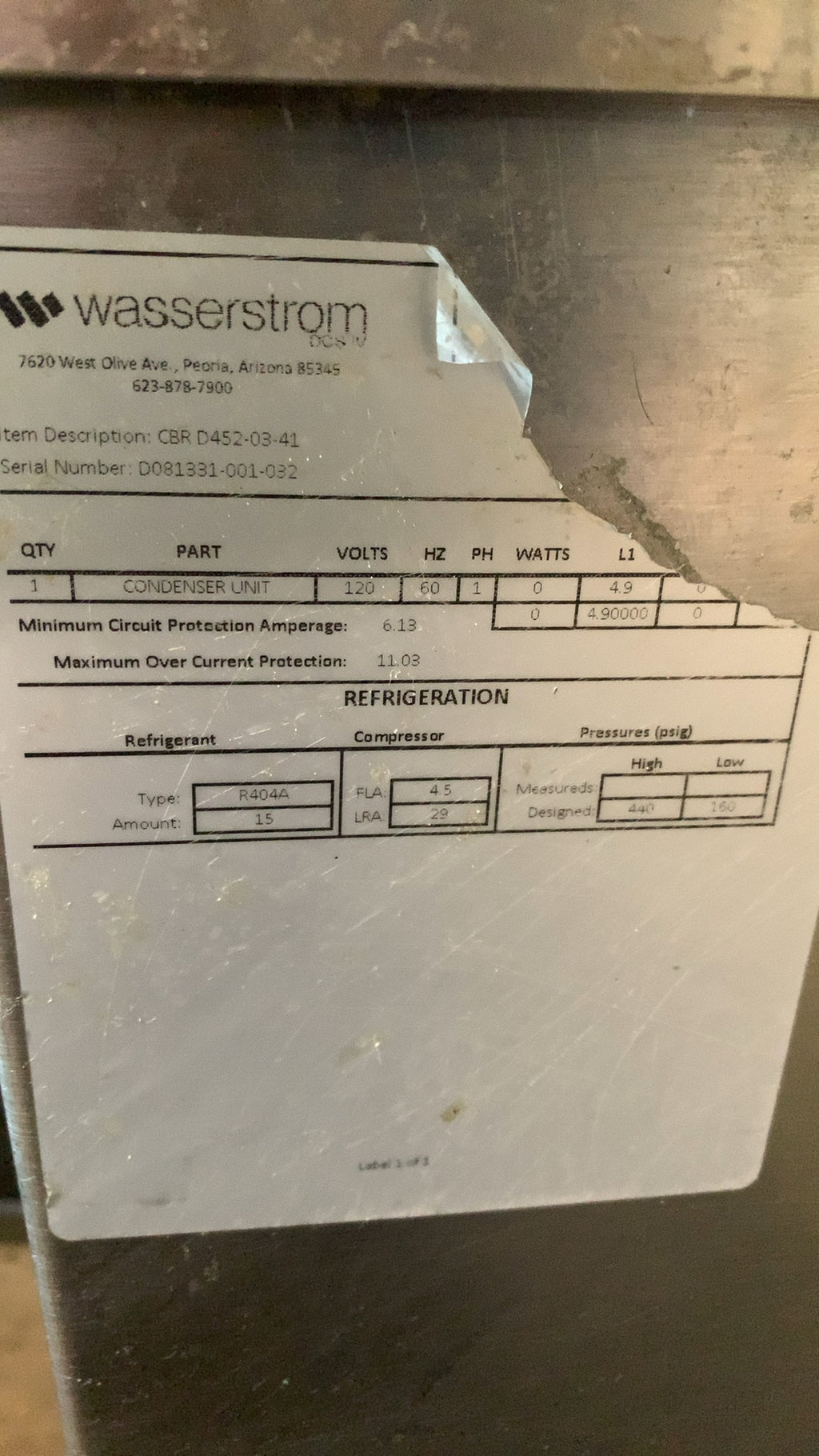 Wasserstrom CBR D452-03-41 Refrigerated Cold Well, Counter Unit Mobile Stainless Steel