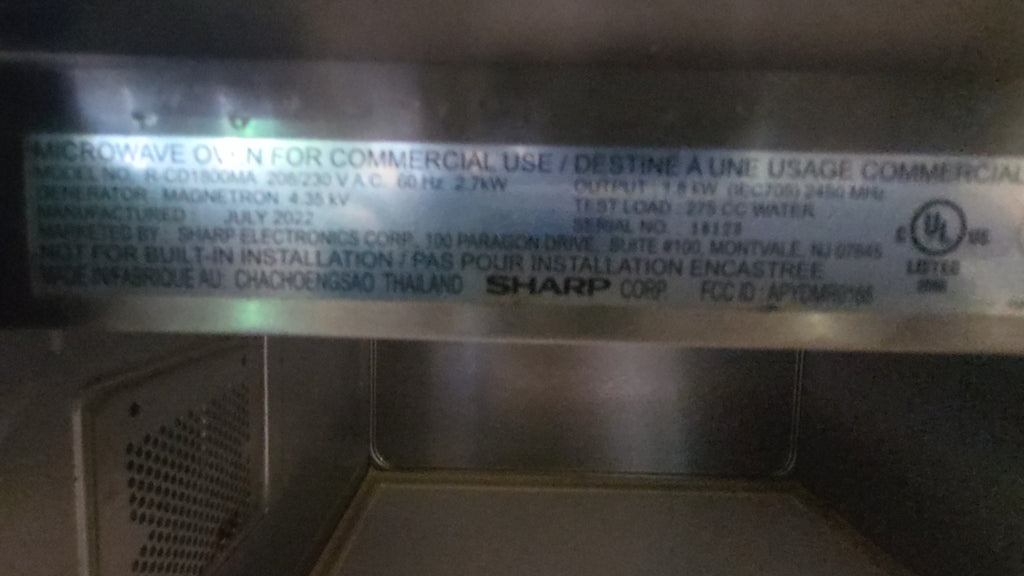 SHARP R-CD1800M Commercial Microwave Oven, Countertop 2.7kW 1.8kW Output Stainless Steel