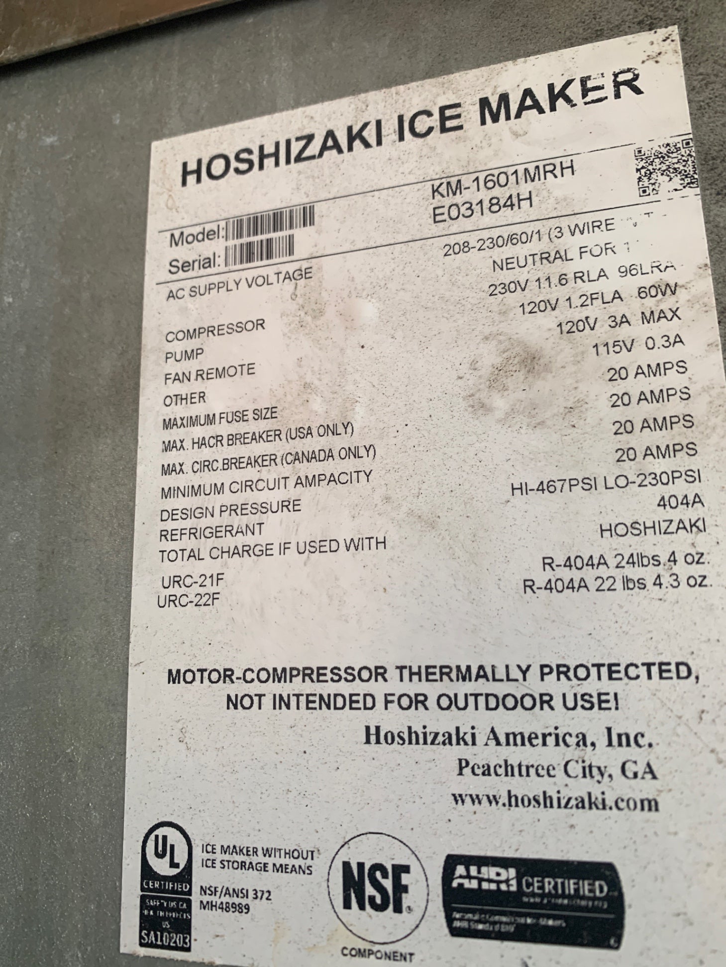 Hoshizaki KM-1601MRH Commercial, Modular Ice Maker 208-230V R-404A Refrigerant with B-500F Ice Storage Bin