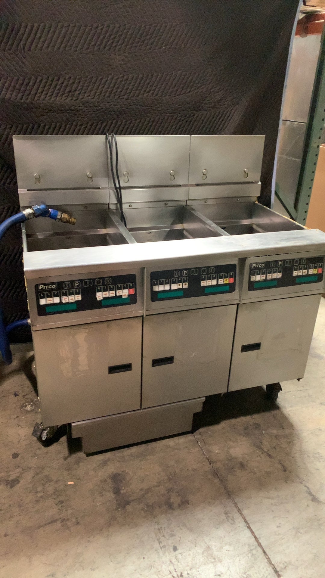 Pitco SGH50 Fryer, Triple Vat Commercial Gas Integrated Filtration Stainless Steel Construction 115V Electric Ignition