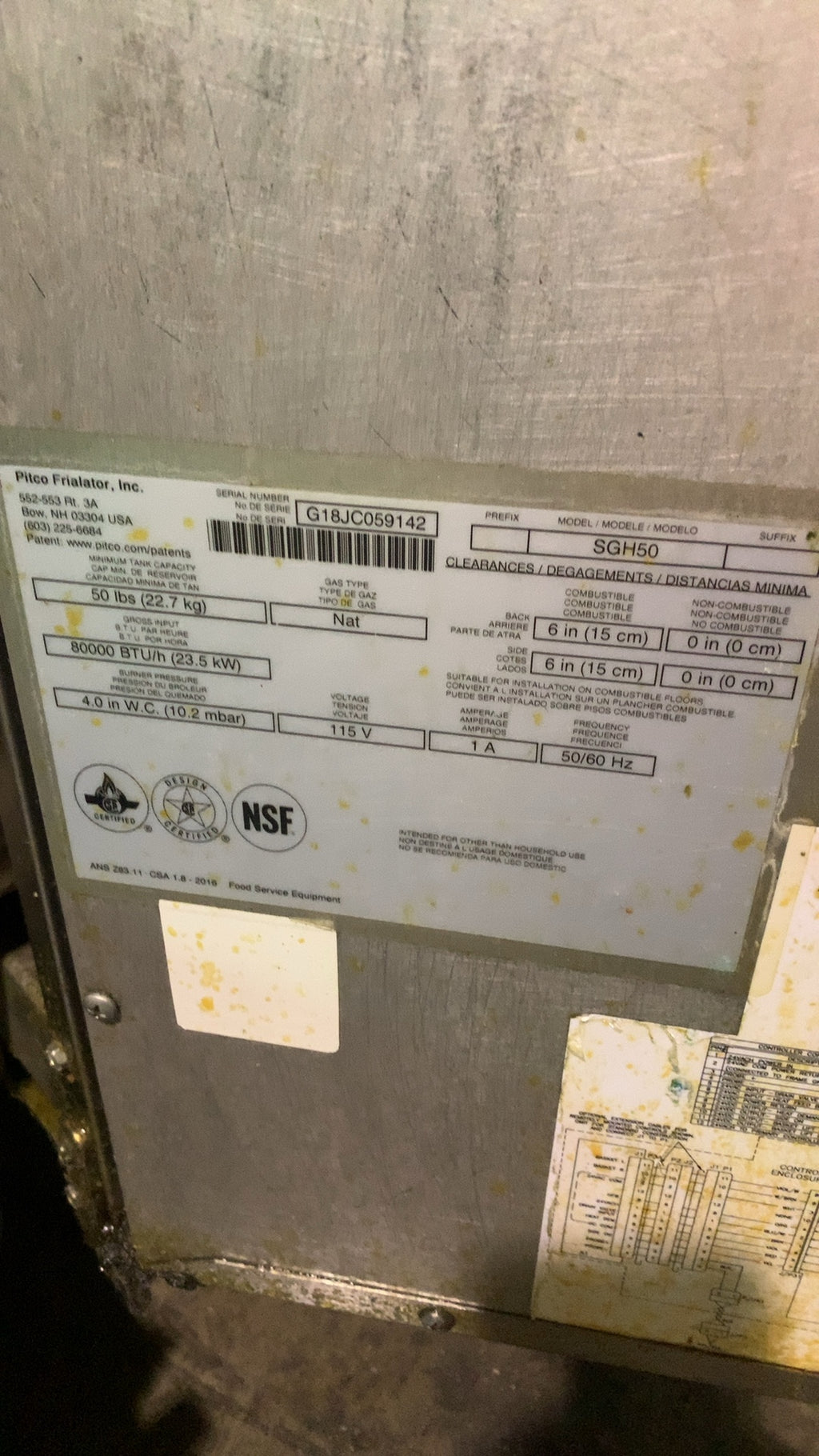 Pitco SGH50 Fryer, Triple Vat Commercial Gas Integrated Filtration Stainless Steel Construction 115V Electric Ignition
