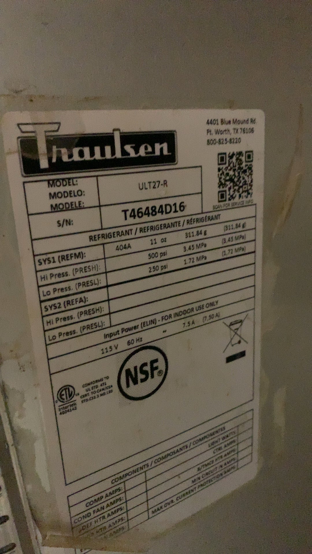 Traulsen ULT27-R Refrigerator, Under Counter 115V NSF Certified
