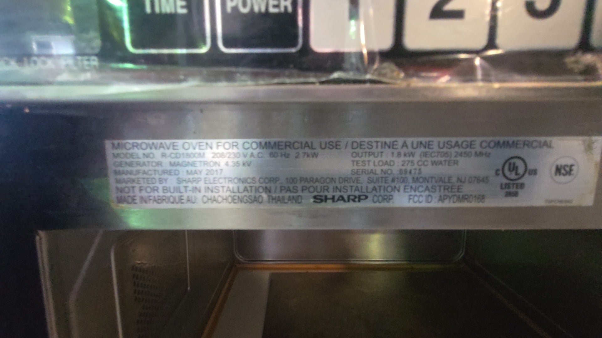 Sharp R-CD1800M Microwave Oven, Commercial Twin Touch 208/230V 2.7kW Stainless Steel