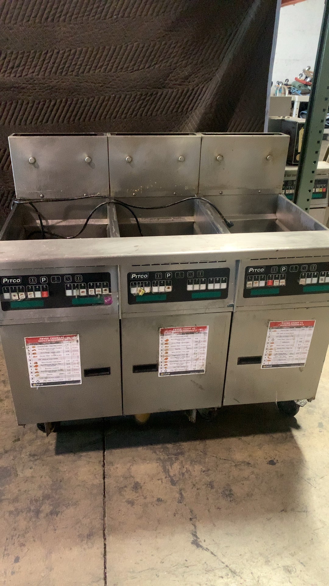 Pitco SGH50 Fryer, Commercial Deep Triple Vat Gas 115V Electric Ignition NSF Certified on Wheels