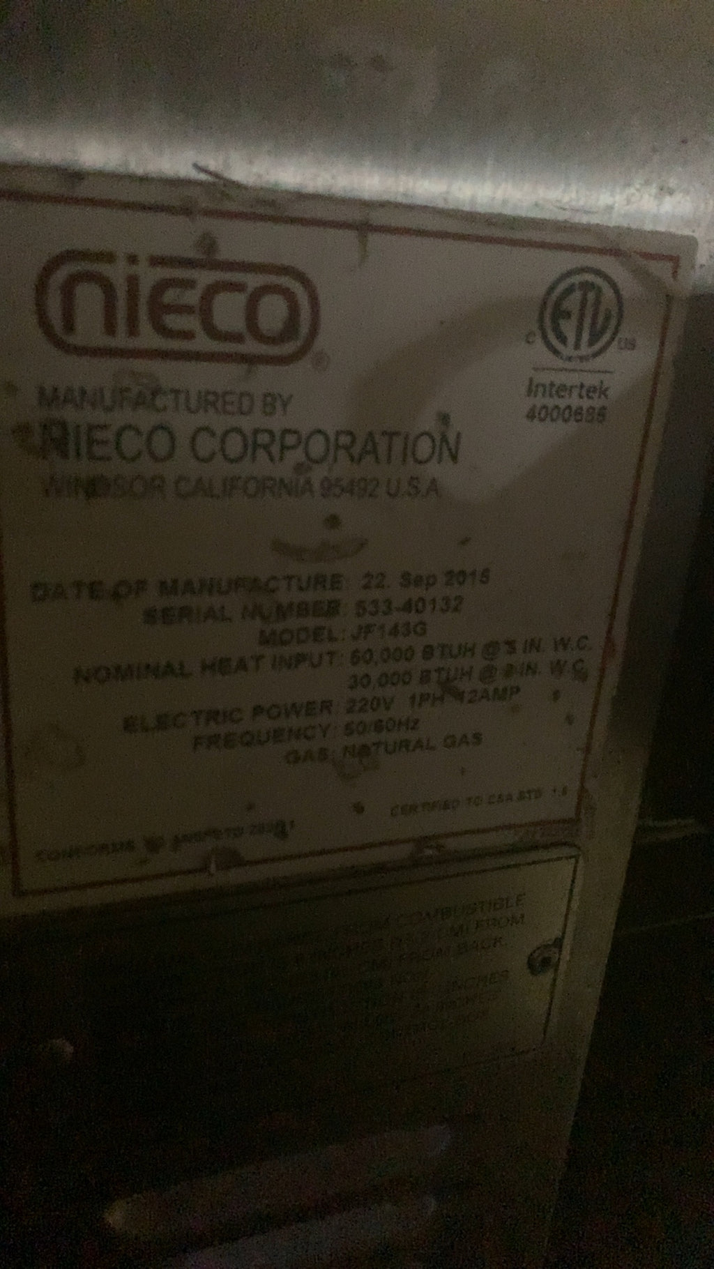 NIECO JF714G Conveyor Broiler, Gas Natural Gas 220V 1PH BroilVection