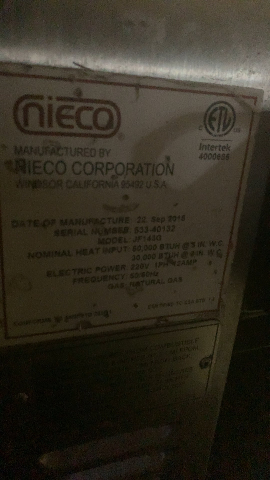 NIECO JF714G Conveyor Broiler, Gas Natural Gas 220V 1PH BroilVection
