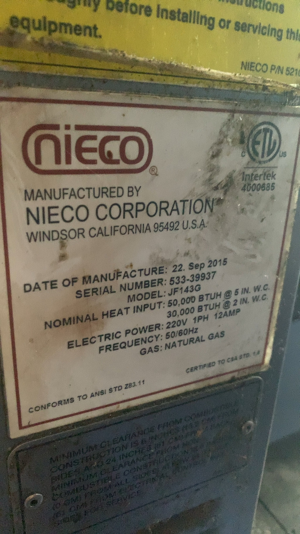 NIECO JF14G Conveyor Broiler, Natural Gas 220V 1PH 12AMP with Wheels