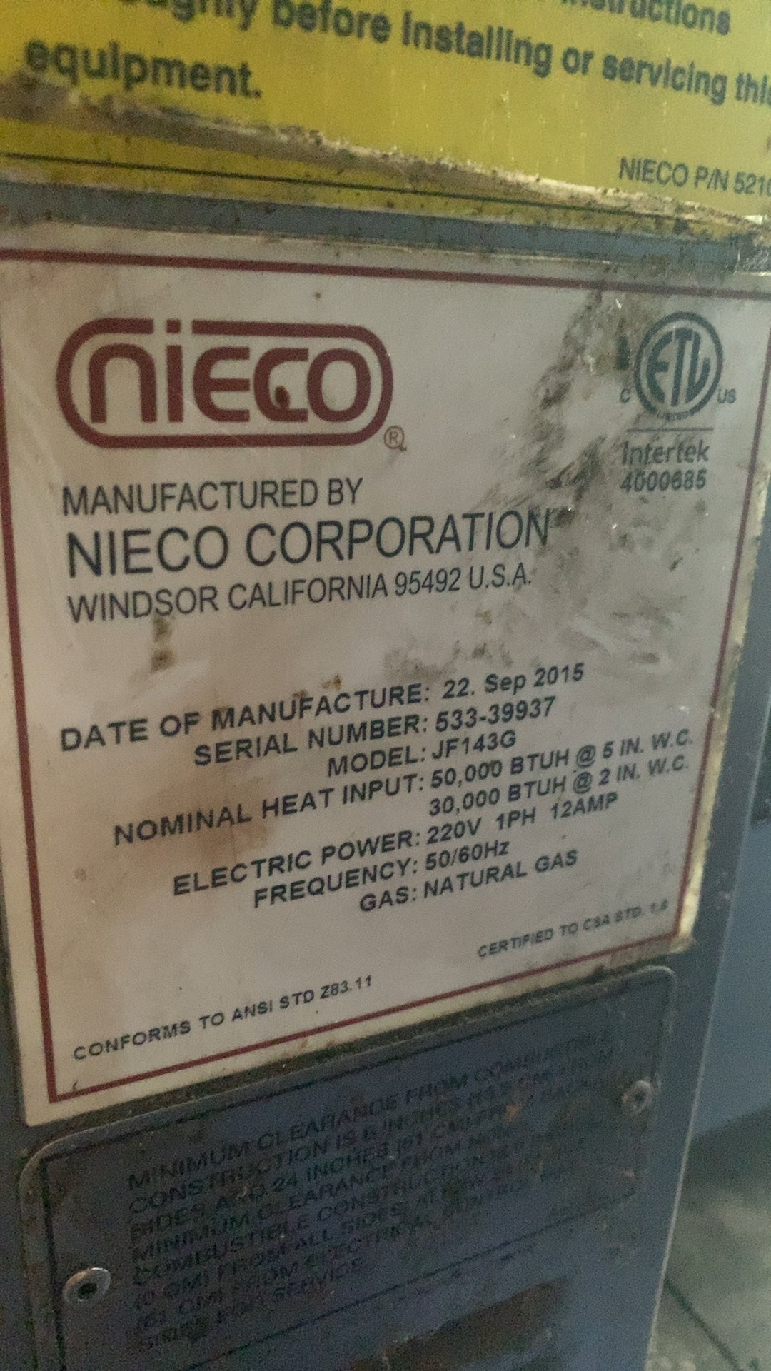 NIECO JF14G Conveyor Broiler, Natural Gas 220V 1PH 12AMP with Wheels