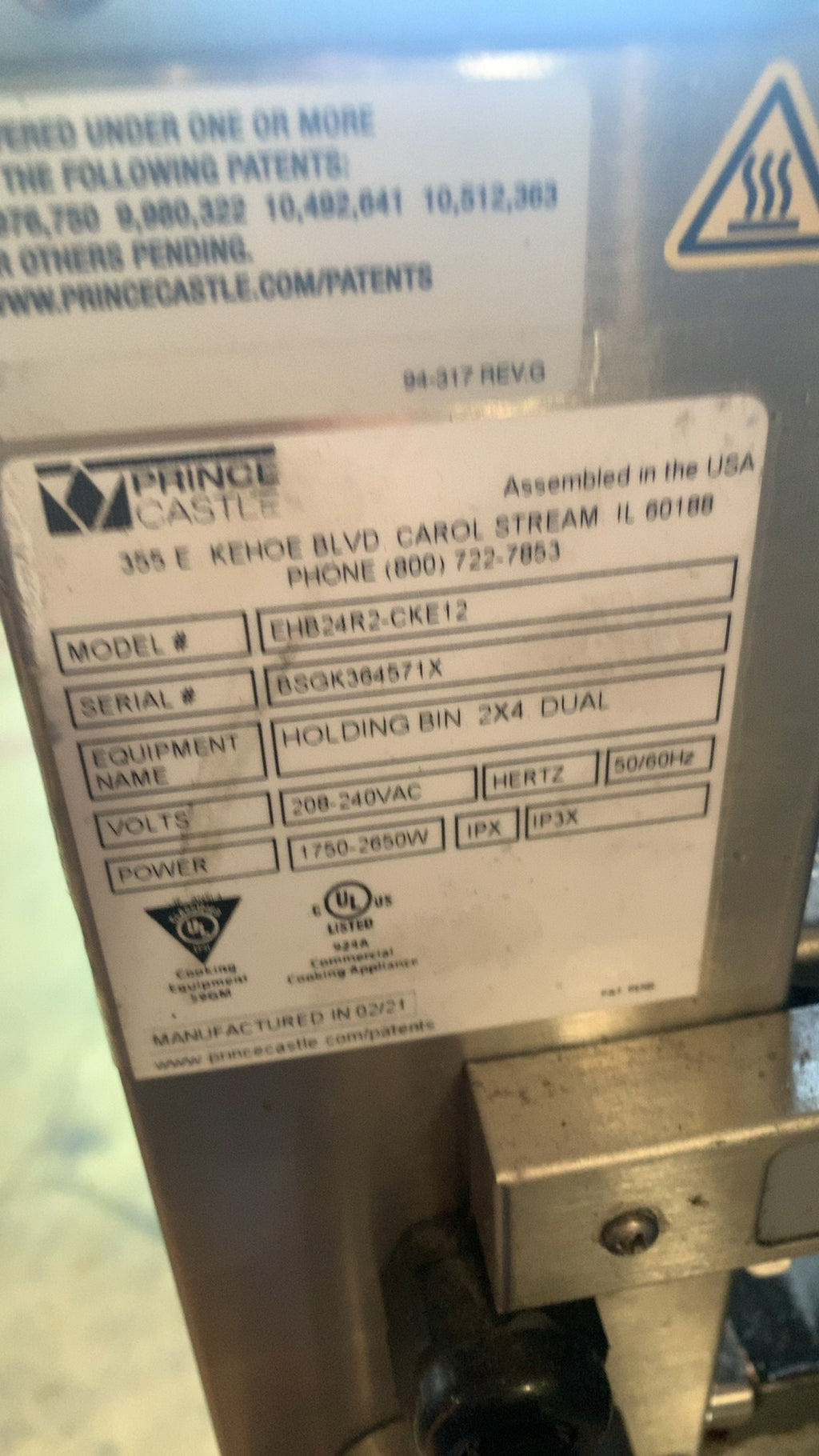 PRINCE CASTLE EHB24R2-CKE12 Holding Bin, Dual Tier 208-240V Electric