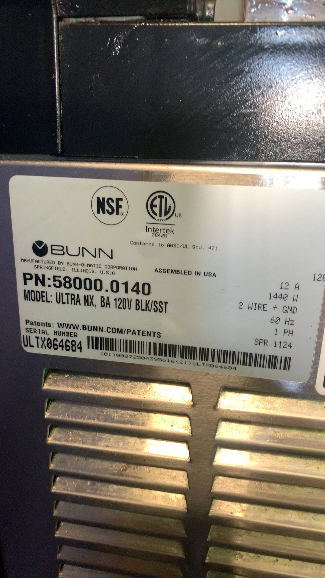 BUNN ULTRA NX, BA 120V BLK/SST Frozen Beverage Machine, Double Bowl 120V Electric, Stainless Steel