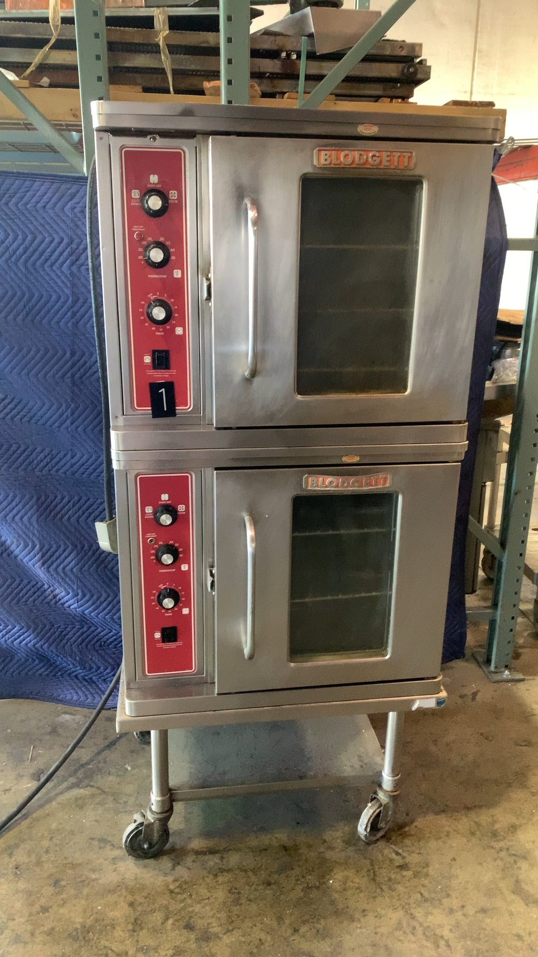 BLODGETT DFG-100 Series Stacked Convection Oven, Double Deck Stainless Steel Analog Controls Wheeled Cart