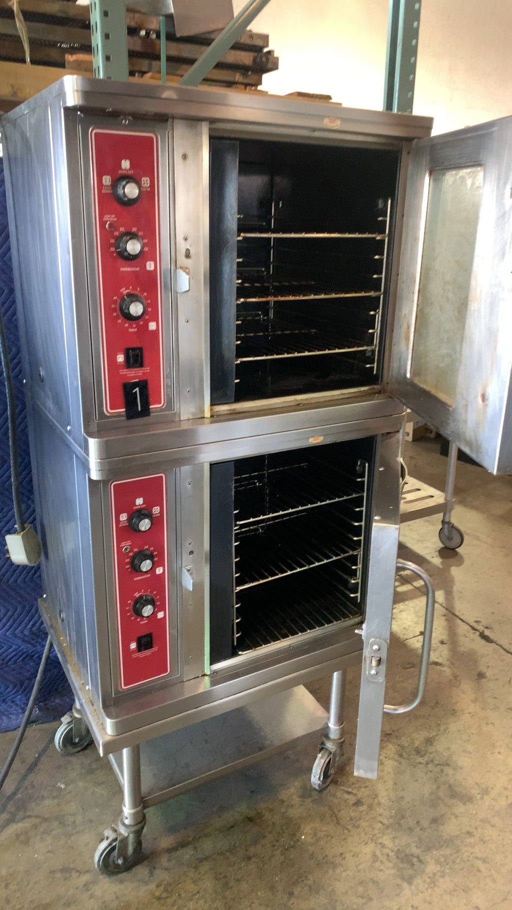 BLODGETT DFG-100 Series Stacked Convection Oven, Double Deck Stainless Steel Analog Controls Wheeled Cart