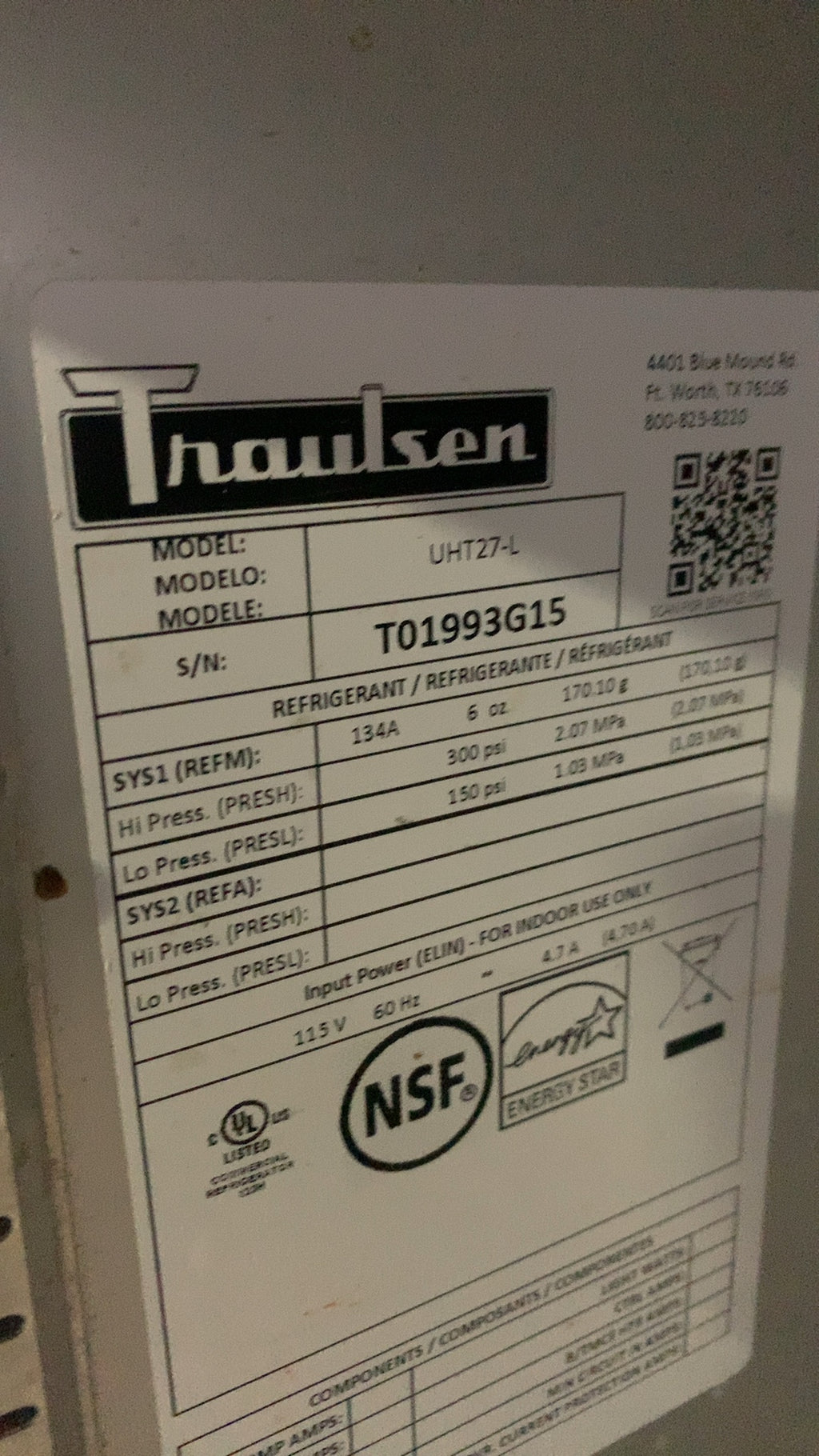 Traulsen UHT27-L Refrigerator, Under Counter 1 Solid Swing Door, 1 Wire Shelf, Electric
