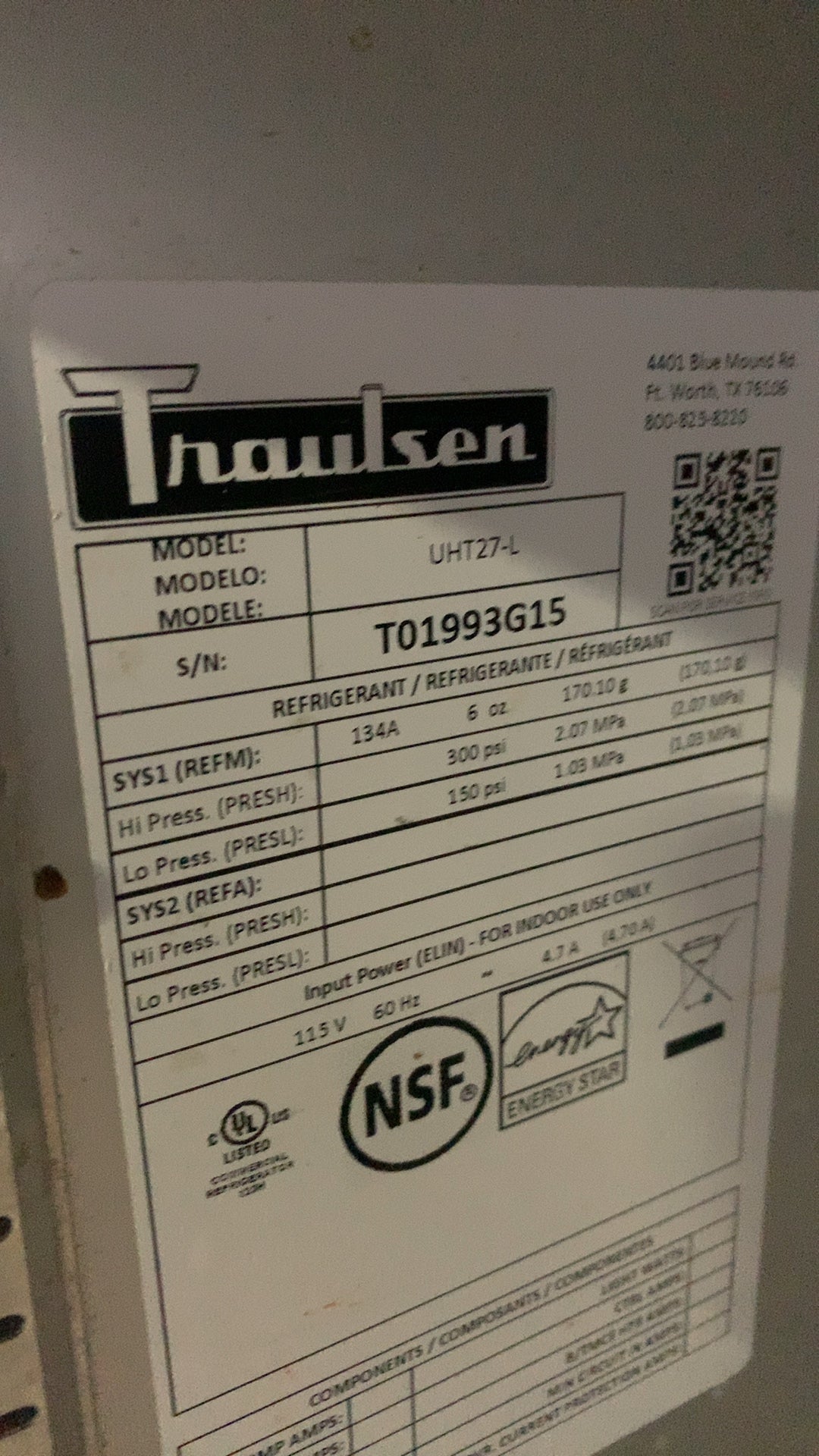 Traulsen UHT27-L Refrigerator, Under Counter 1 Solid Swing Door, 1 Wire Shelf, Electric
