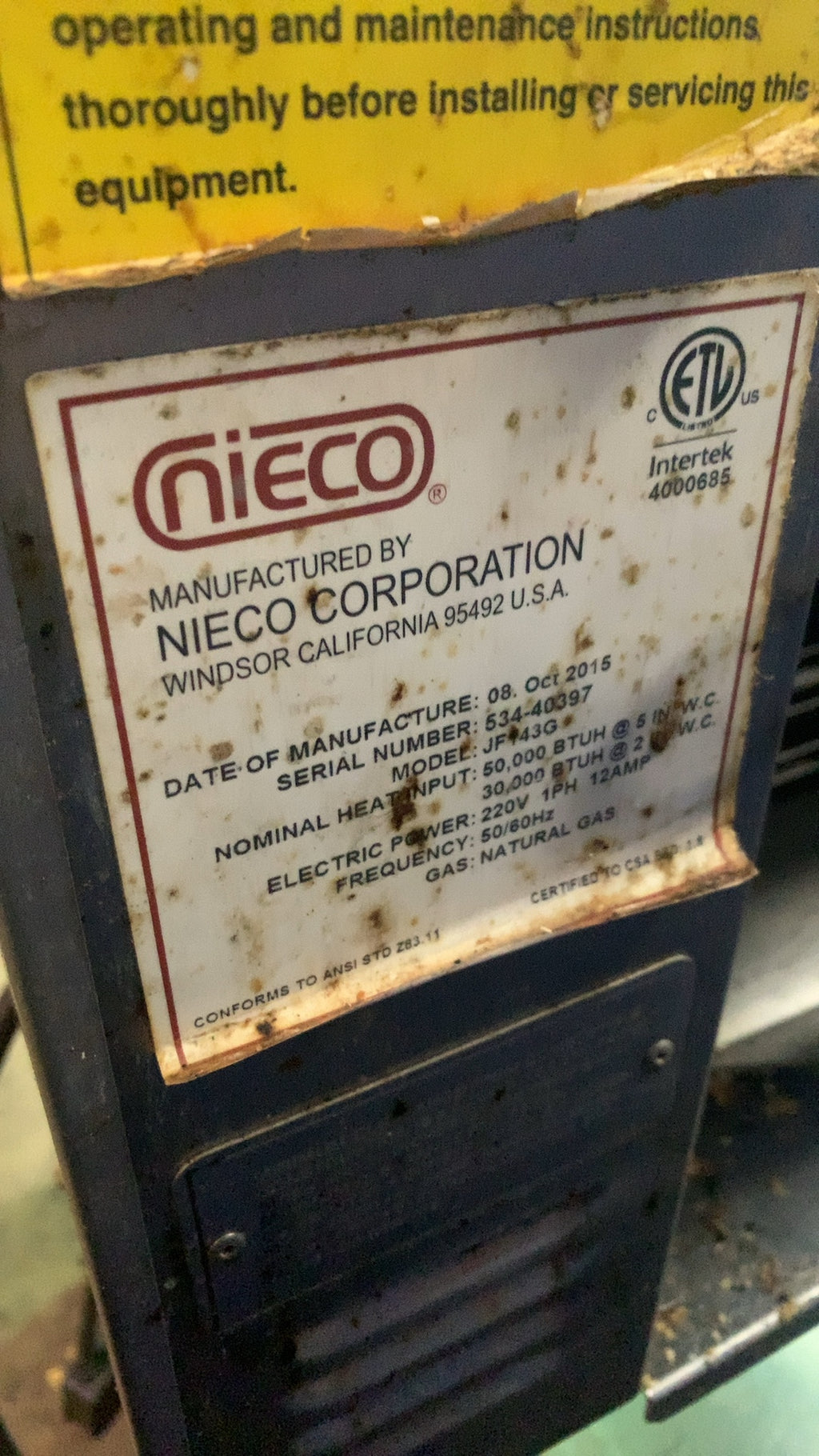 Nieco Corporation JF40 Conveyor Broiler, Commercial Gas Stainless Steel Wheeled Stand BroilVection Technology