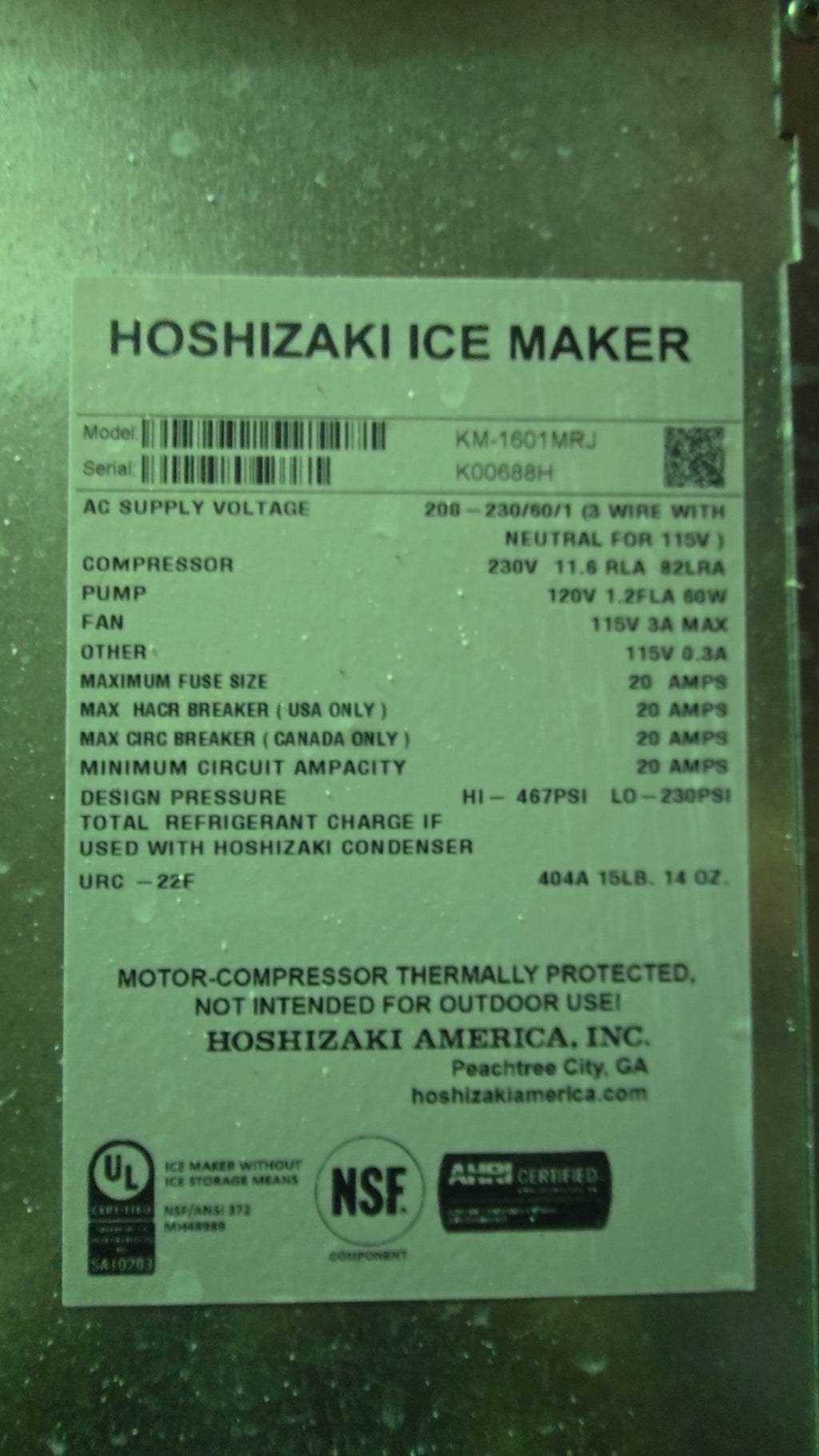 Hoshizaki KM-1601MRJ Ice Maker And Ice Storage Bin