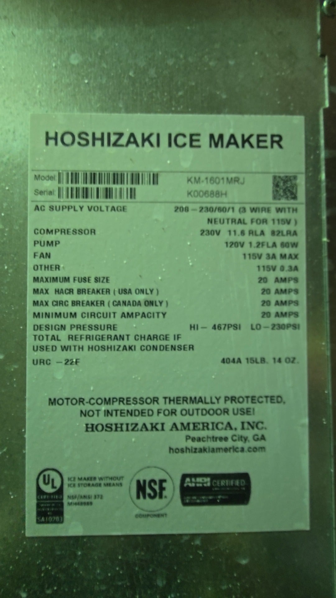 Hoshizaki KM-1601MRJ Ice Maker And Ice Storage Bin