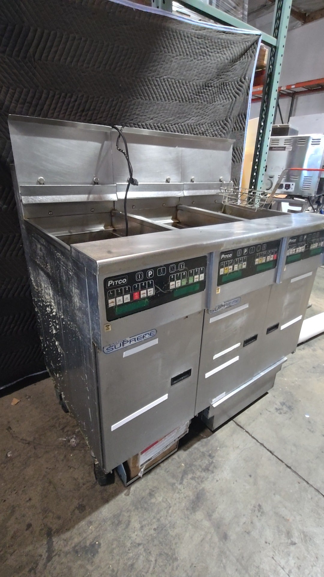 Pitco Solstice Supreme Liquid Propane High Efficiency 3 Unit Floor Fryer System With Computer Controls